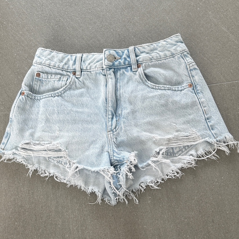 Garage Light Blue Distressed Denim Shorts - Women